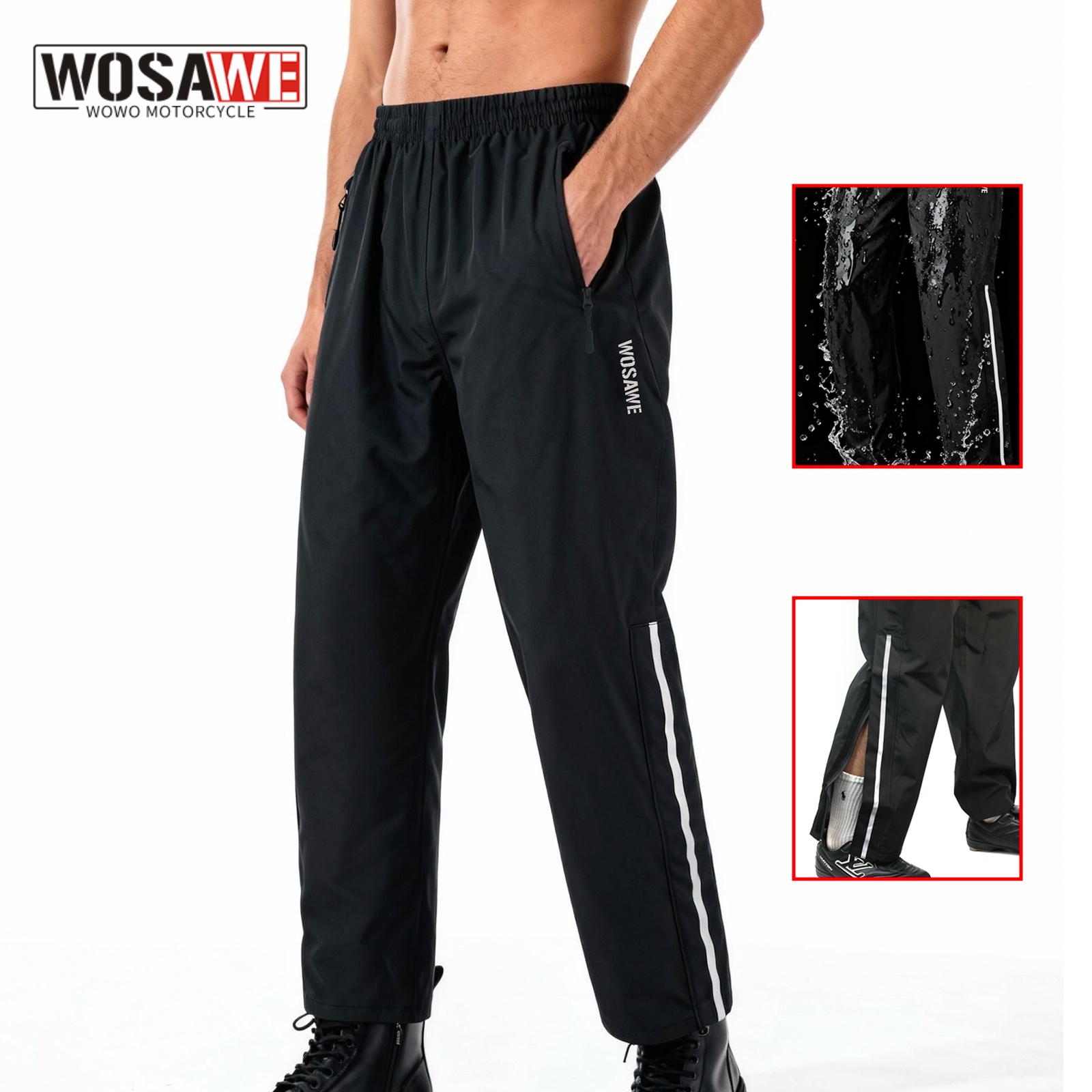 Fishing Pants Waterproof - WOSAWE Motocicletta Pantaloni singoli antipioggia Impermeabili